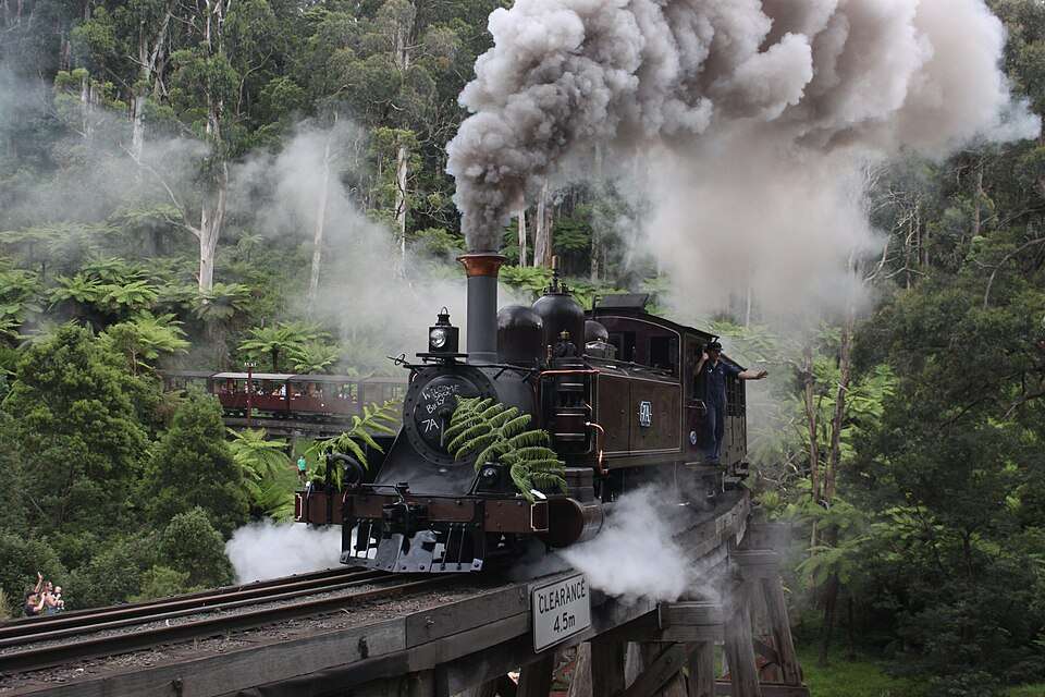 Puffing Billy crossing the Monbulk trestle bridge