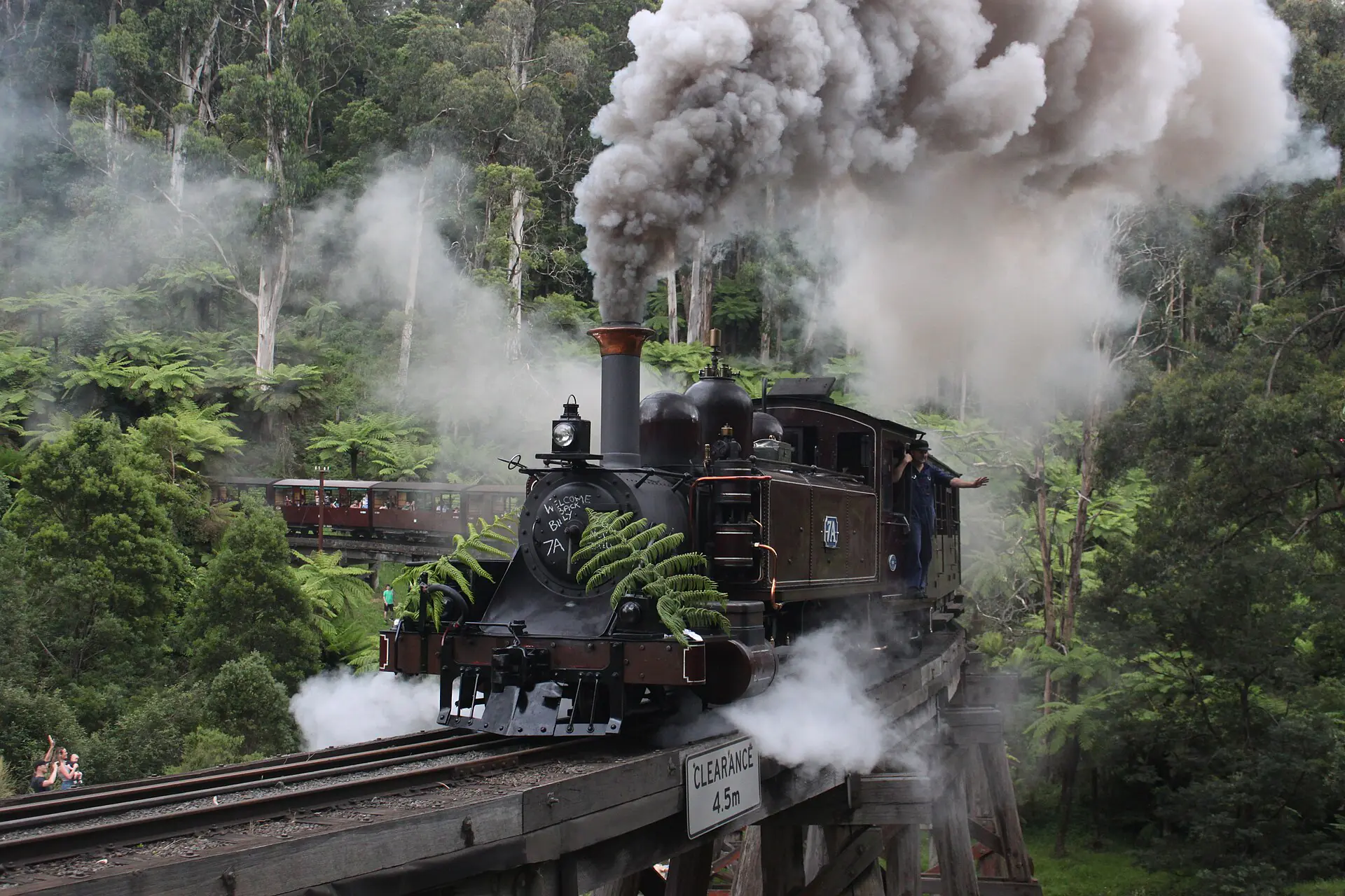 Puffing Billy crossing the Monbulk trestle bridge